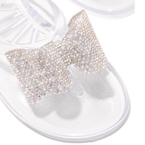 NEW🔥Transparent Clear Rhinestone Bow Thong Open Toe Slide Flat Sandal Flip Flop - Picture 5 of 8